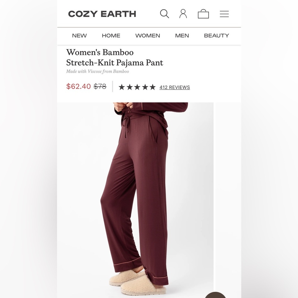 COZY EARTH Women's Bamboo Stretch-Knit Pajama Pants (Large) 🏷️ NEW w TAGS - Picture 4 of 17